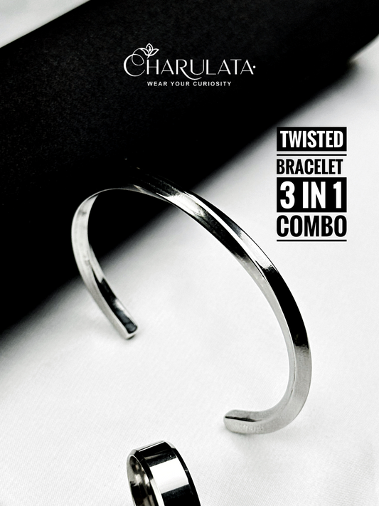 (3 in 1 Combo) Silver Twisted Bracelet + Twisted Pendant + Zero Gravity Ring
