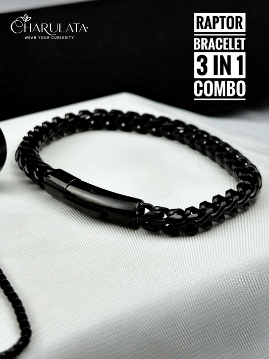 (3 in 1 Combo) Black Raptor Bracelet Mechanix Loop Chain + Zero Gravity Ring