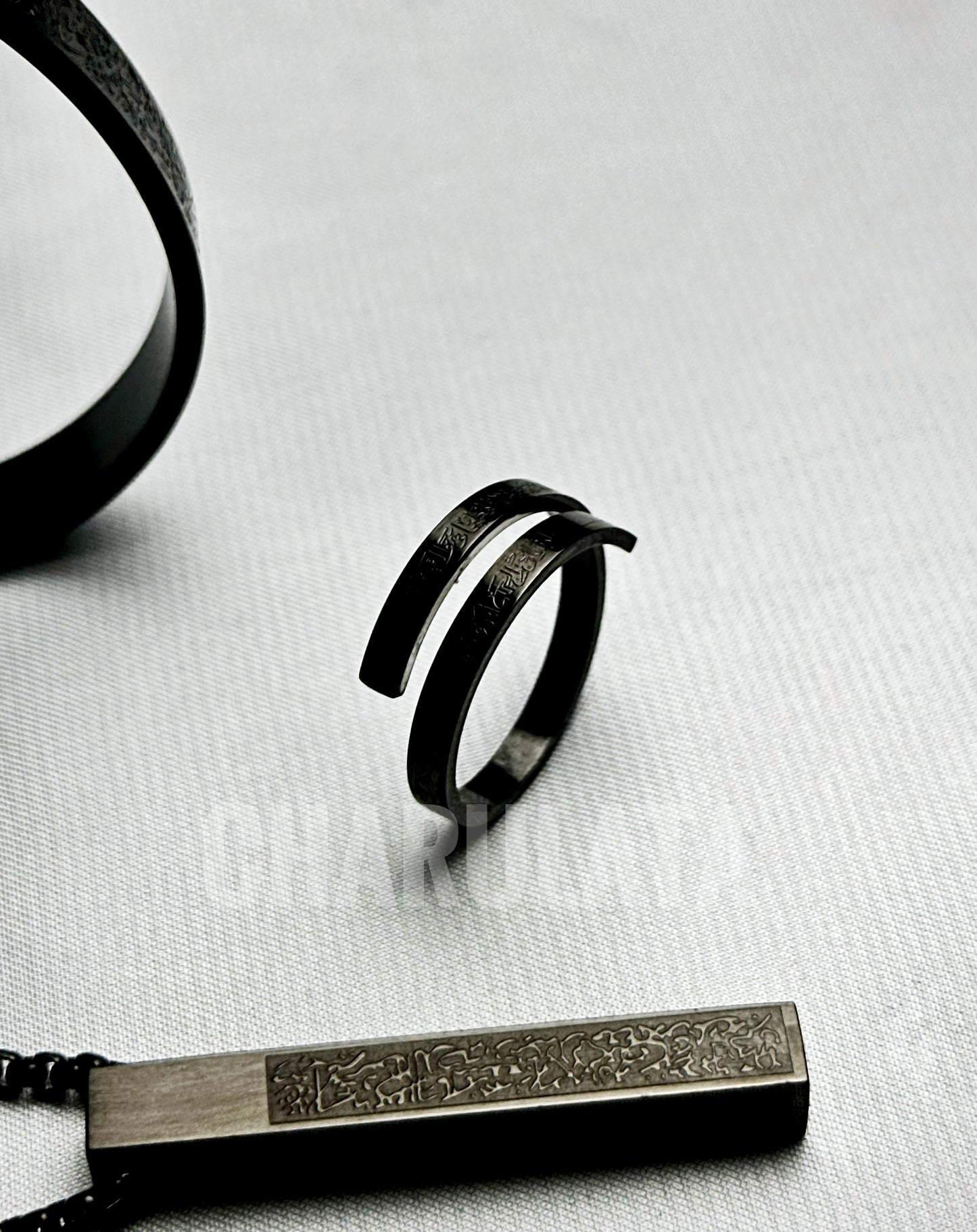 (3 in 1 Combo)Black Ayat Al-Kursi Bar Pendant + Ayat Al-Kursi Ring + Ayat Al-Kursi Bracelet