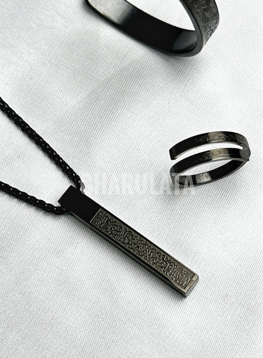 (3 in 1 Combo)Black Ayat Al-Kursi Bar Pendant + Ayat Al-Kursi Ring + Ayat Al-Kursi Bracelet