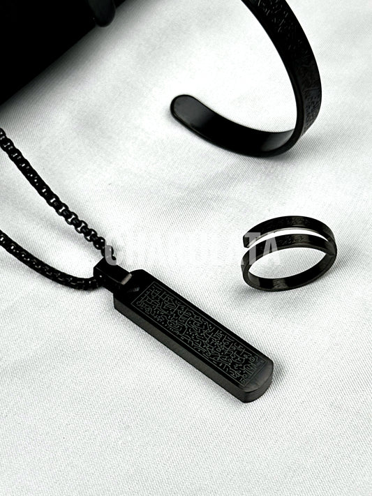 (3 in 1 Combo)Black Ayat Al-Kursi Piller Pendant + Ayat Al-Kursi Ring + Ayat Al-Kursi Bracelet