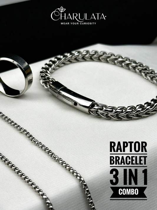 (3 in 1 Combo) Silver Raptor Bracelet + Mechanix Loop Chain + Zero Gravity Ring