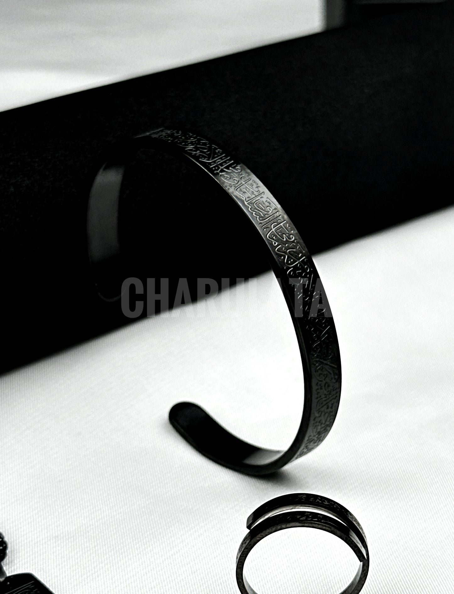 (3 in 1 Combo)Black Ayat Al-Kursi Flat Pendant + Ayat Al-Kursi Ring + Ayat Al-Kursi Bracelet