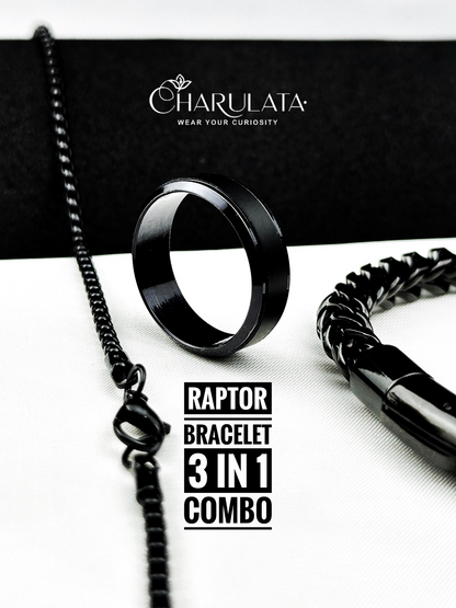 (3 in 1 Combo) Black Raptor Bracelet  Mechanix Loop Chain + Zero Gravity Ring