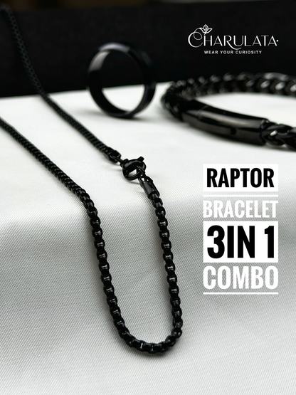 (3 in 1 Combo) Black Raptor Bracelet  Mechanix Loop Chain + Zero Gravity Ring