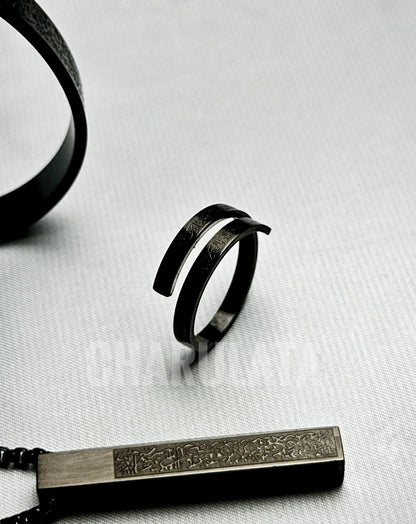 (3 in 1 Combo)Black Ayat Al-Kursi Bar Pendant + Ayat Al-Kursi Ring + Ayat Al-Kursi Bracelet