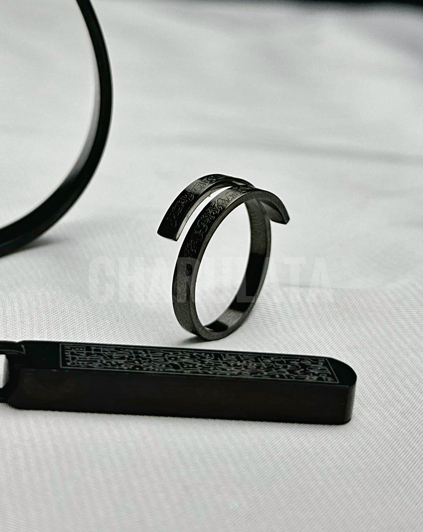 (3 in 1 Combo)Black Ayat Al-Kursi Piller Pendant + Ayat Al-Kursi Ring + Ayat Al-Kursi Bracelet
