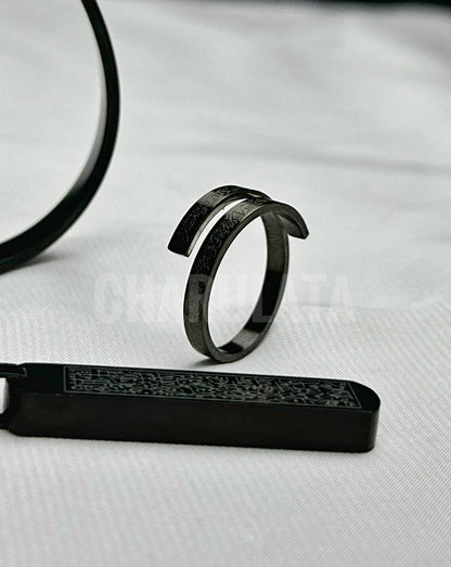 (3 in 1 Combo)Black Ayat Al-Kursi Piller Pendant + Ayat Al-Kursi Ring + Ayat Al-Kursi Bracelet