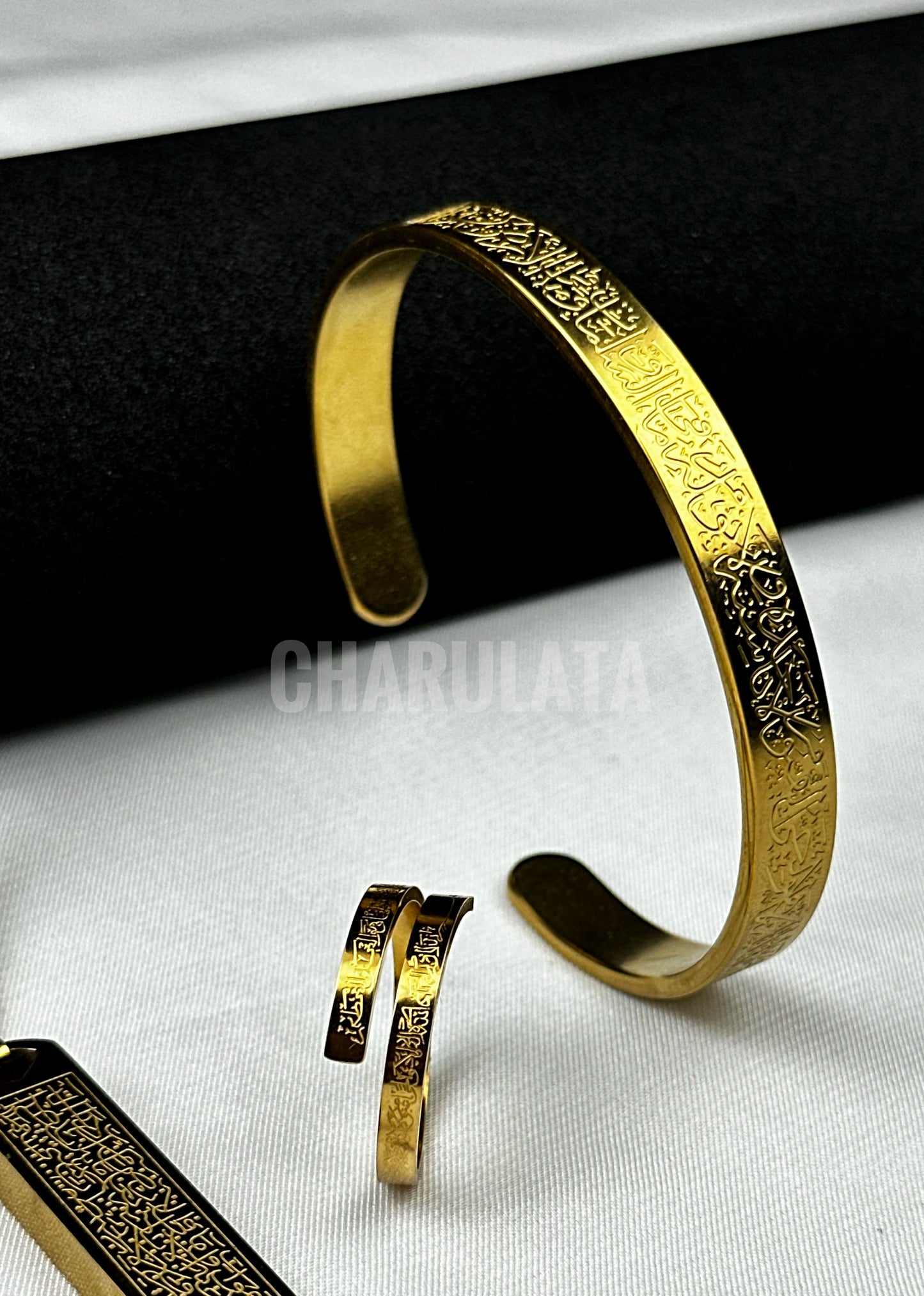 (3 in 1 Combo)Golden Ayat Al-Kursi Piller Pendant + Ayat Al-Kursi Ring + Ayat Al-Kursi Bracelet