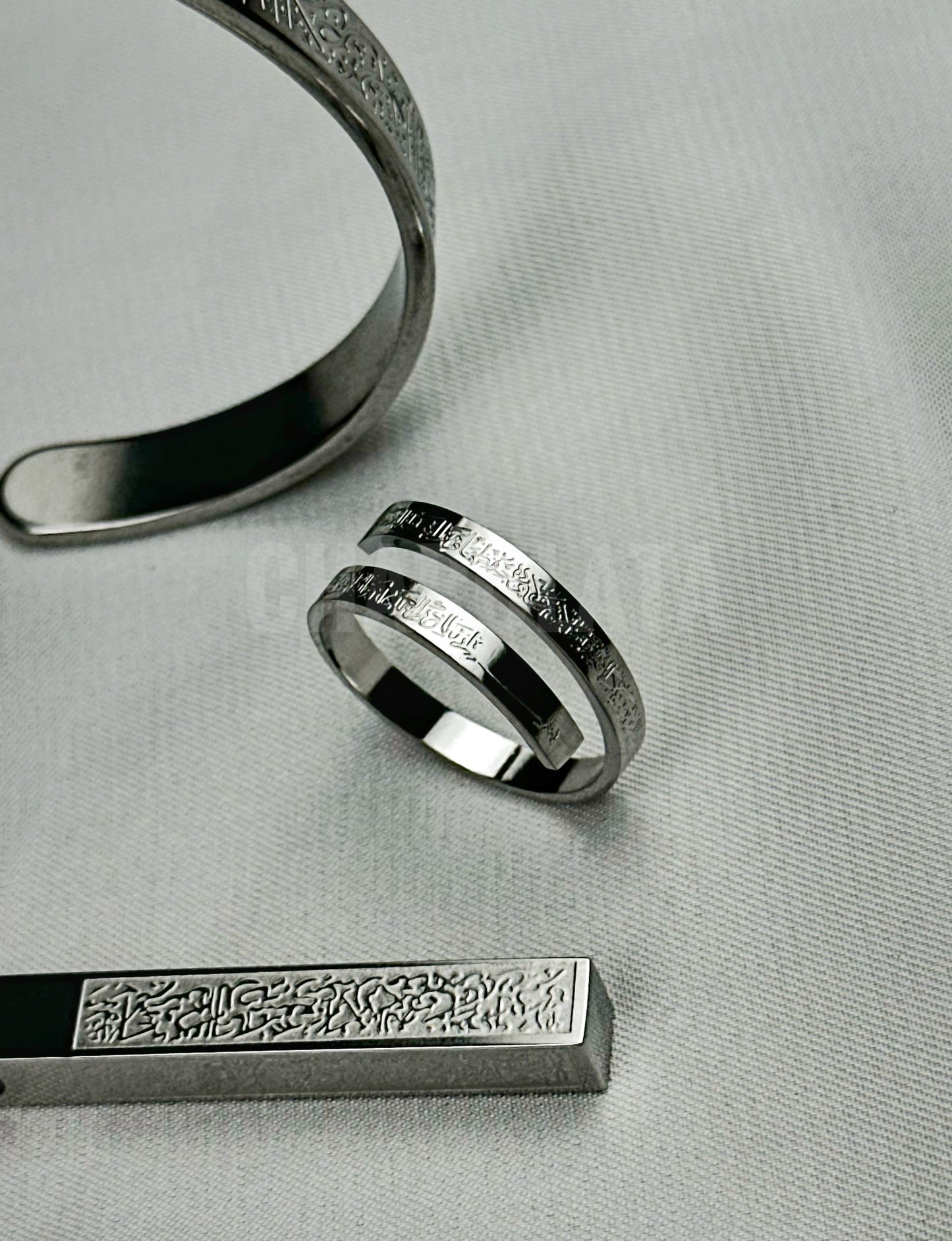 (3 in 1 Combo)Silver Ayat Al-Kursi Bar Pendant + Ayat Al-Kursi Ring + Ayat Al-Kursi Bracelet