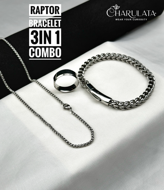 (3 in 1 Combo) Silver Raptor Bracelet + Mechanix Loop Chain + Zero Gravity Ring
