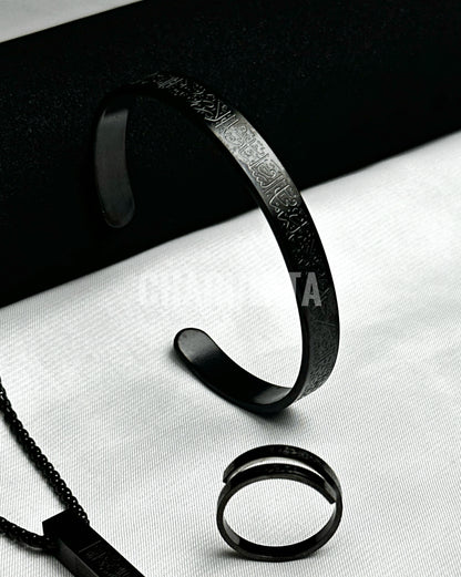 (3 in 1 Combo)Black Ayat Al-Kursi Bar Pendant + Ayat Al-Kursi Ring + Ayat Al-Kursi Bracelet